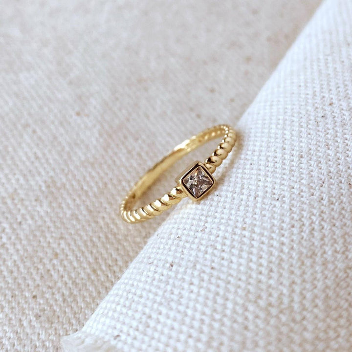 GoldFi - 18k Gold Filled Twisted Solitaire Band With Cubic Zirconia S: 6