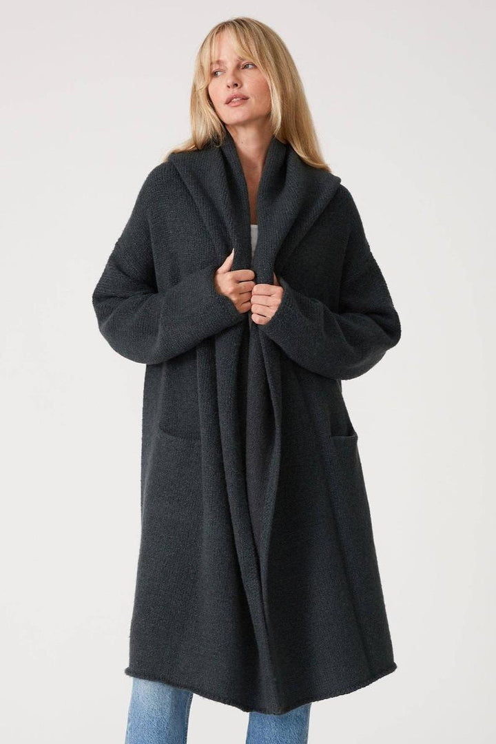 Lovestitch -  Cozy Oversized Two Pocket Hooded Cardigan in Pine