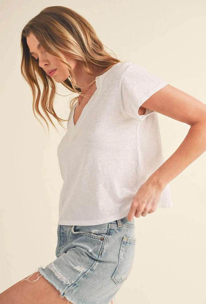 AEMI+CO - Til V-Neck Baby Top in White