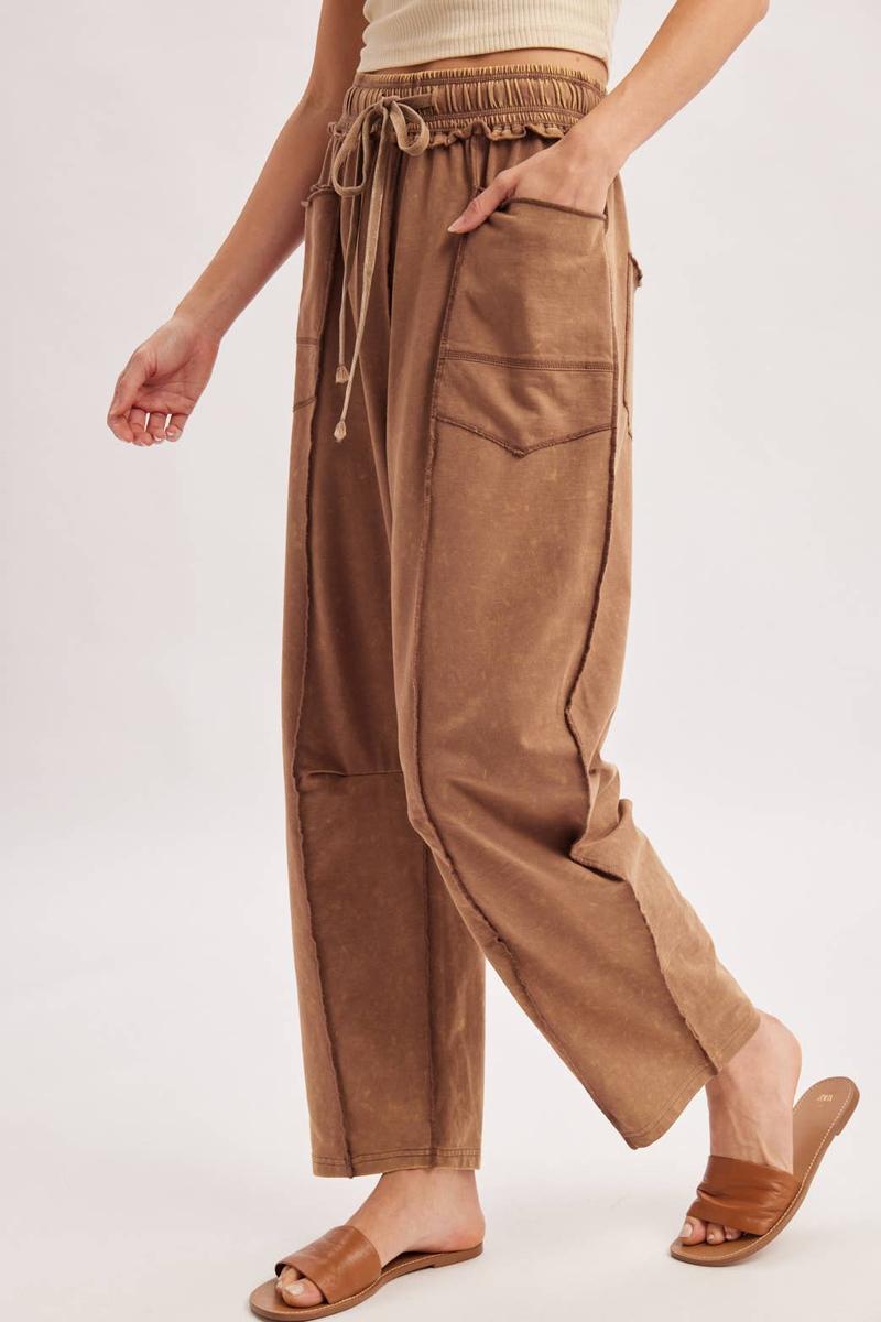 Bluivy - Washed Out Exposed Seam Barrel Pants in Latte