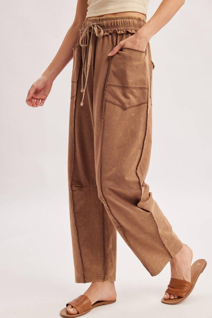 Bluivy - Washed Out Exposed Seam Barrel Pants in Latte