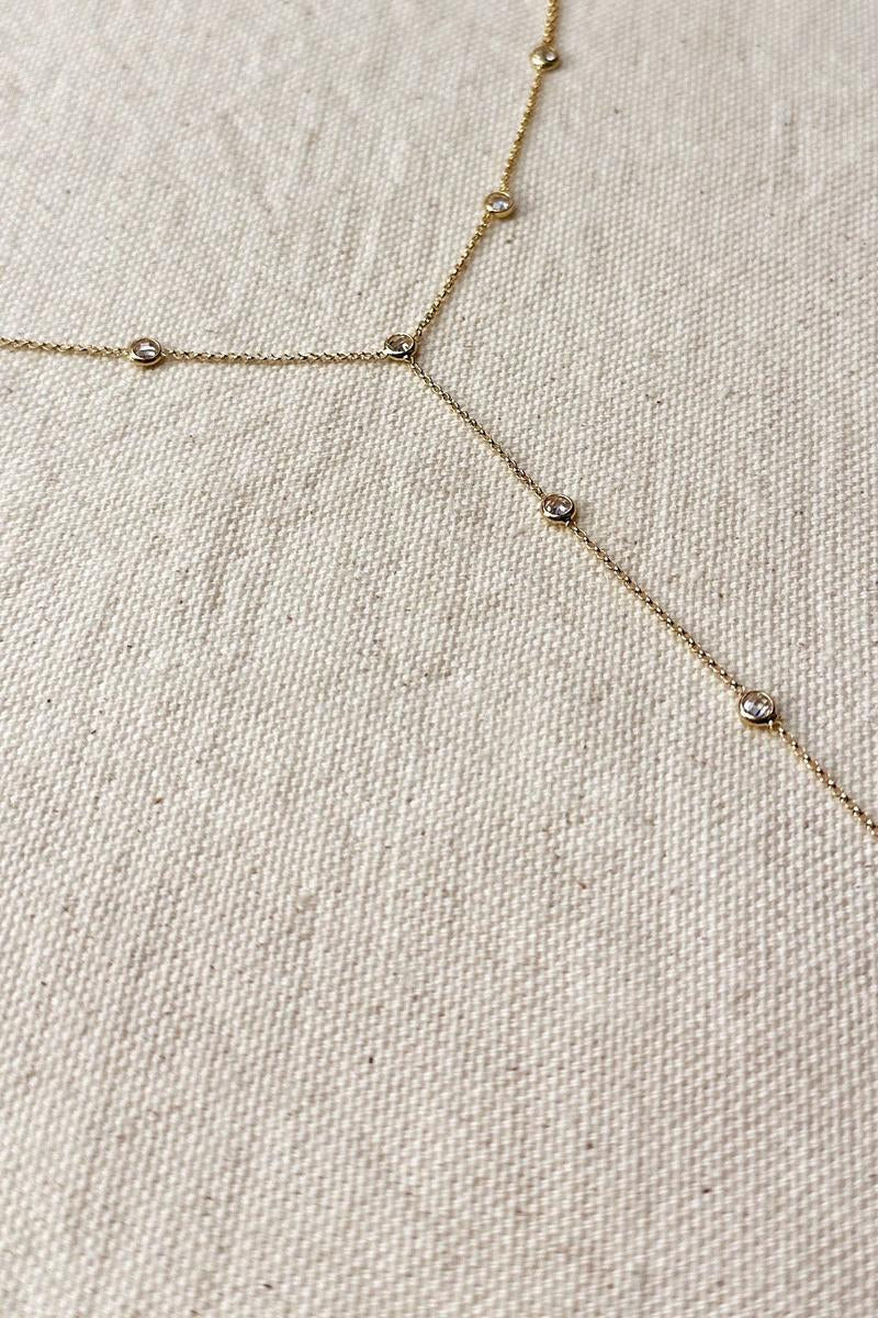 GoldFi - 18k Gold Filled Lariat Necklace With Bezel CZ