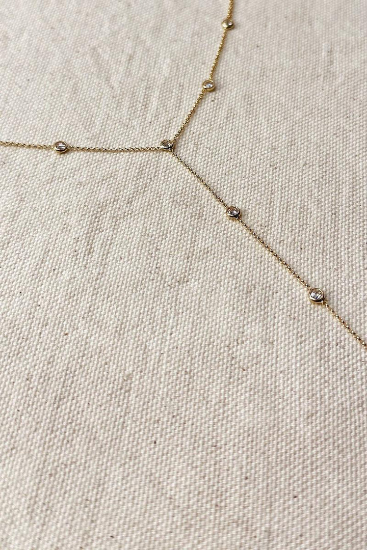 GoldFi - 18k Gold Filled Lariat Necklace With Bezel CZ