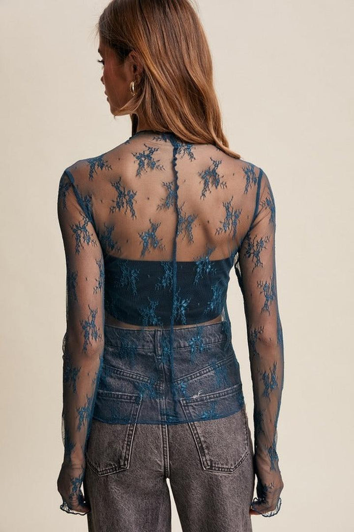 Listicle - Sheer Lace Long-Sleeve Top