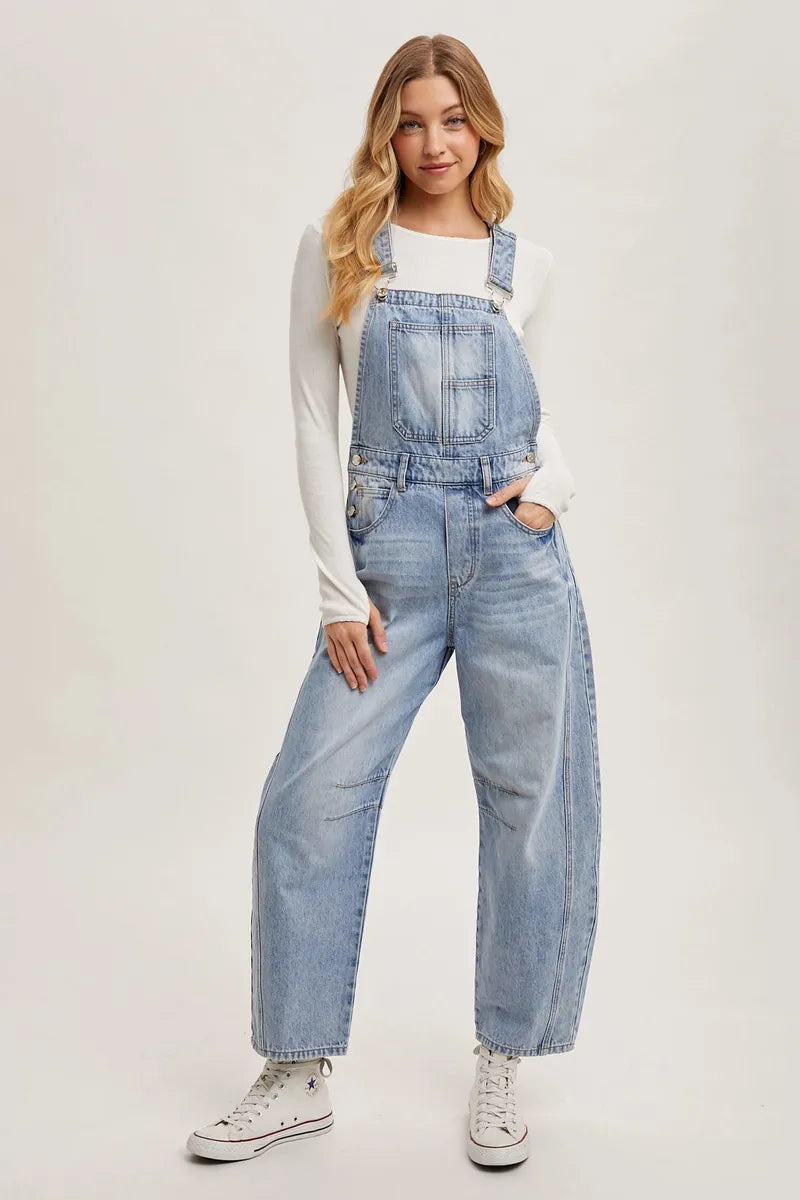 Bluivy - Denim Barrel Overalls in Light Wash