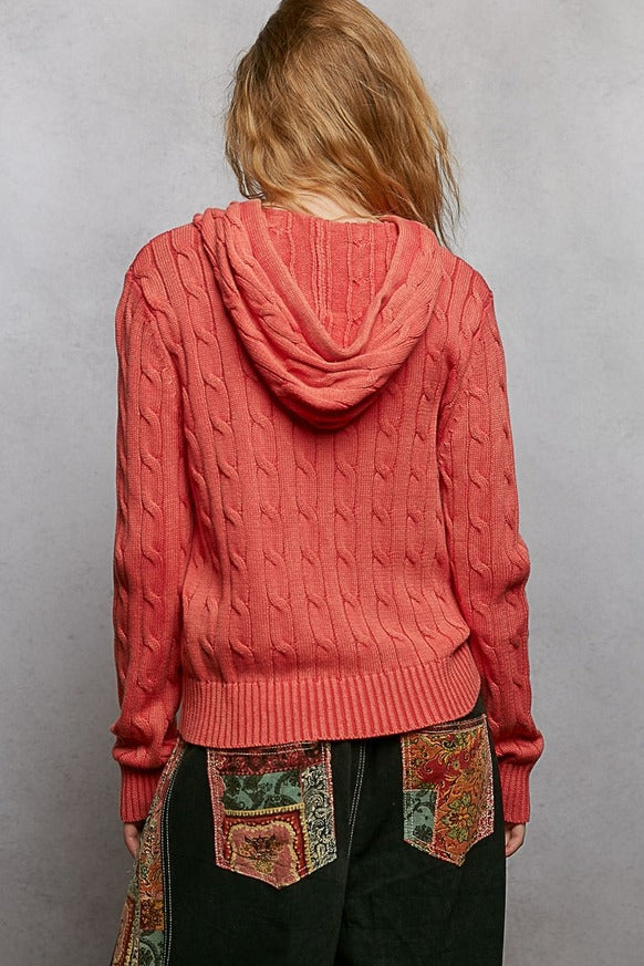 Pol Clothing - Full Sleeve Solid Acrylic Sweater Hoodie Zip Up Knit Top