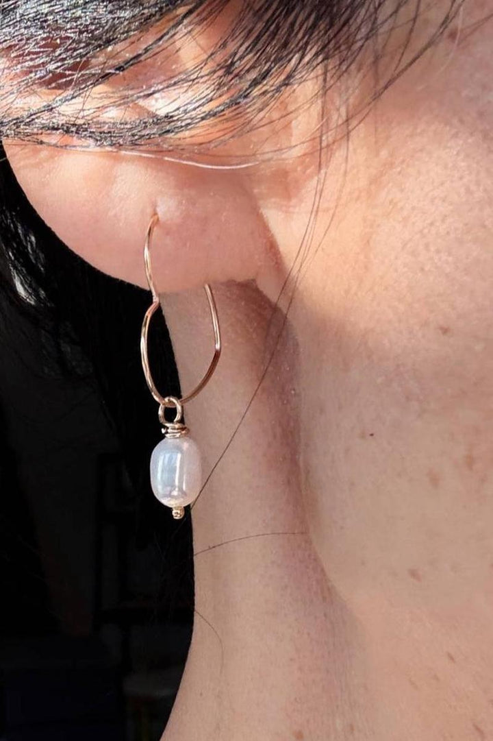 Quinn Sharp - Gold Filled Heart Hoops Freshwater Pearl Drop Earrings in 14k Gold Fill