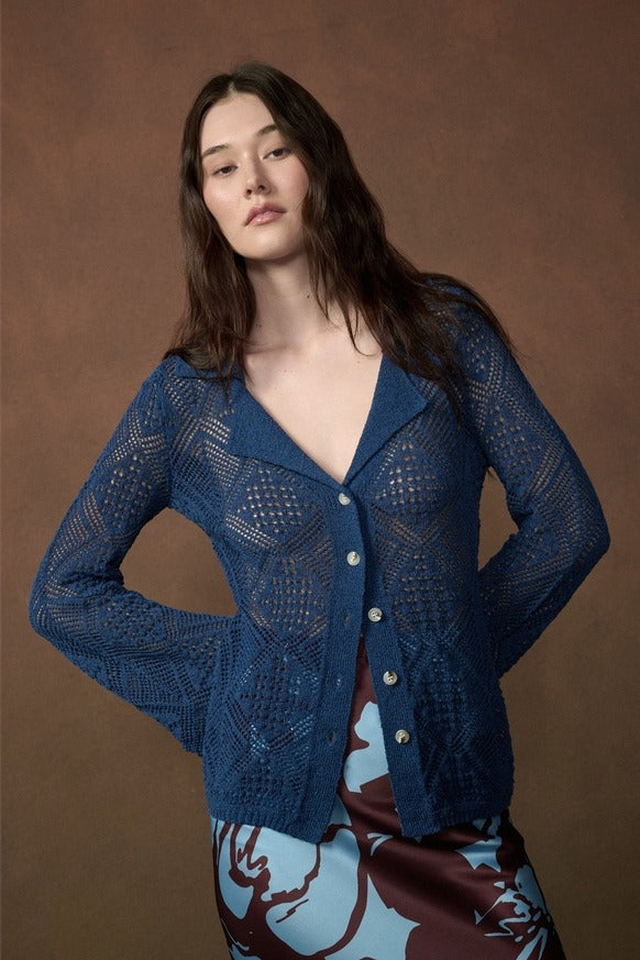 Promesa USA - Solid Geometric-Pointelle Bell-Sleeve Cardigan