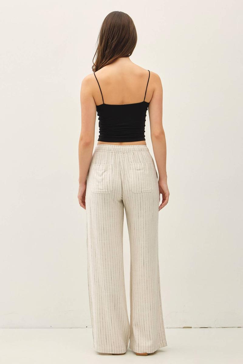 Be Cool - Linen Wide Leg Pants in Ecru Stripe