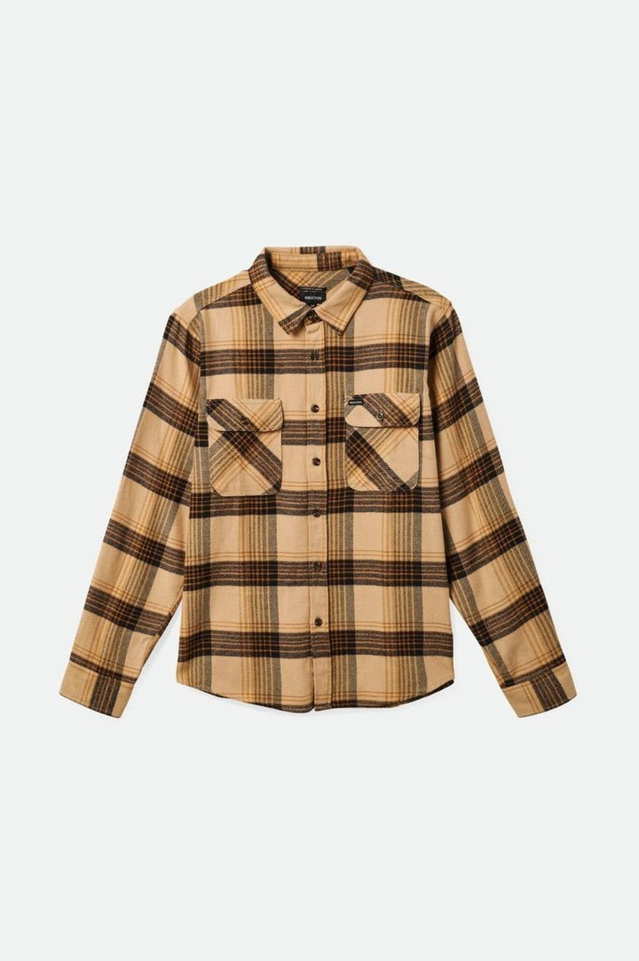 Brixton - Bowery Long Sleeve Flannel in Sand/Black