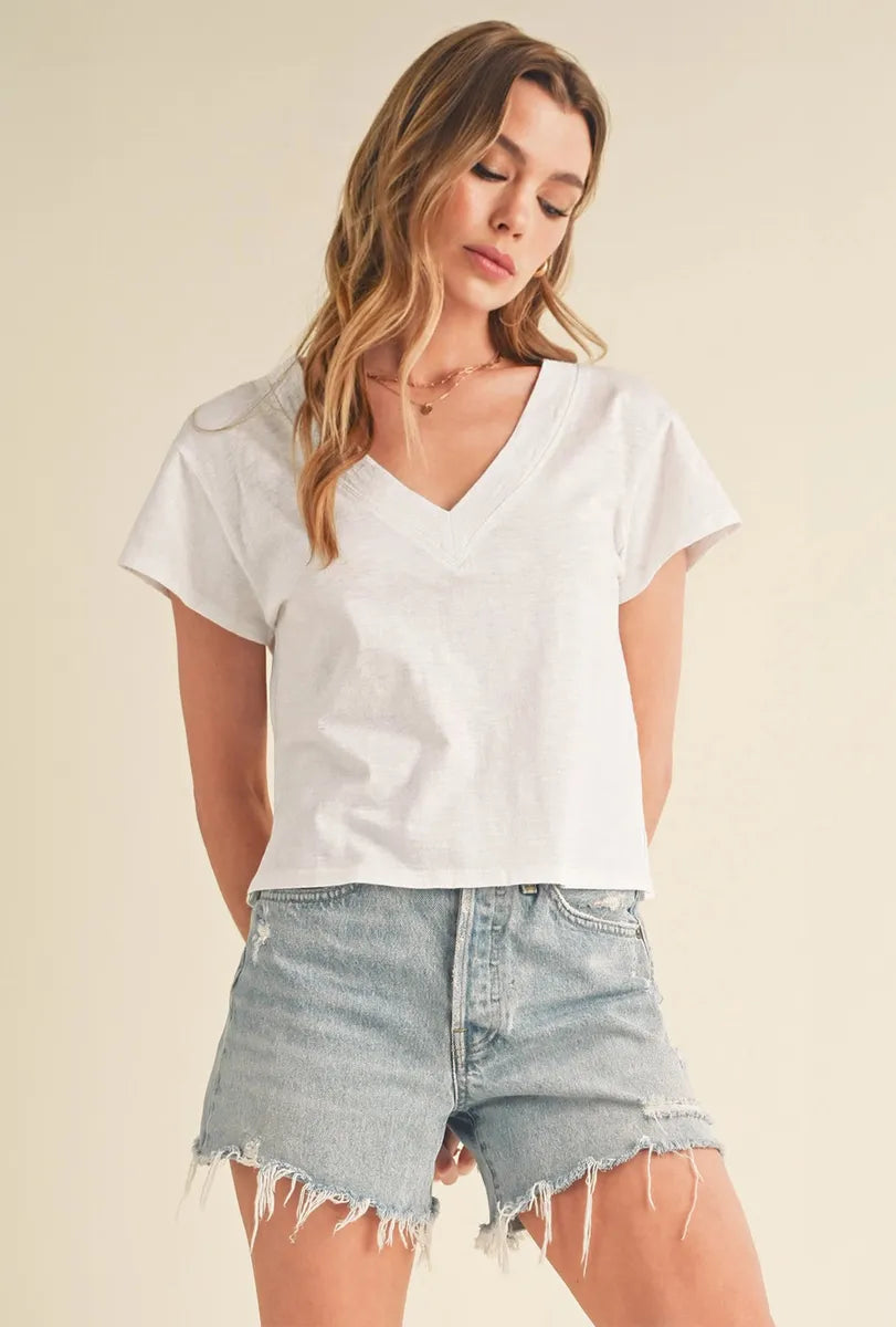 AEMI+CO - Til V-Neck Baby Top in White