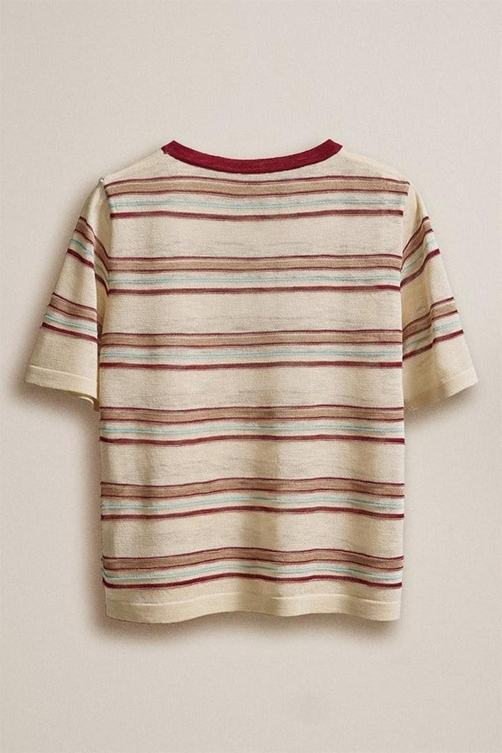 Urban Daizy - Striped Knit Ringer Tee with Crew Neck