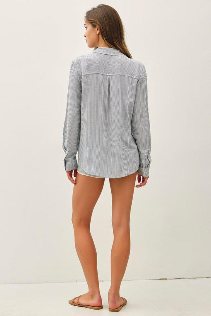 Be Cool - Linen Blended Stripe Boxy Shirt