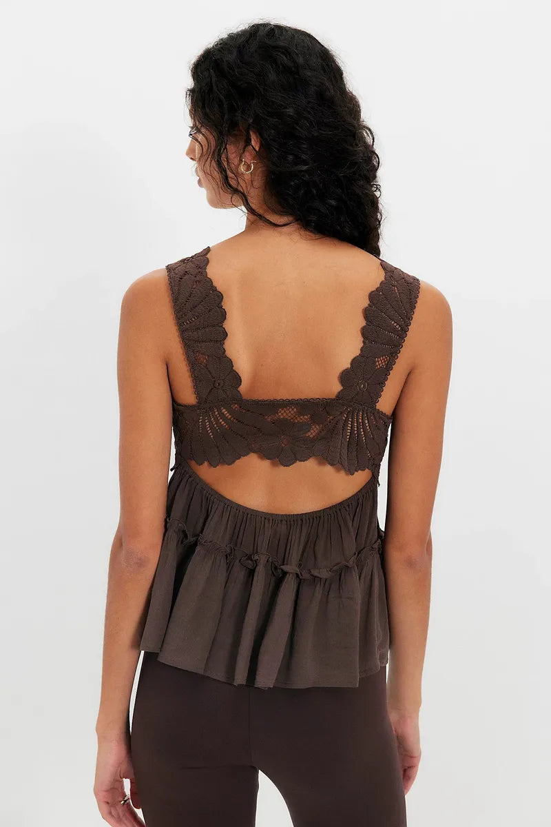 Free People - Petal Party Shapeless Cami in Shaved Chocolate