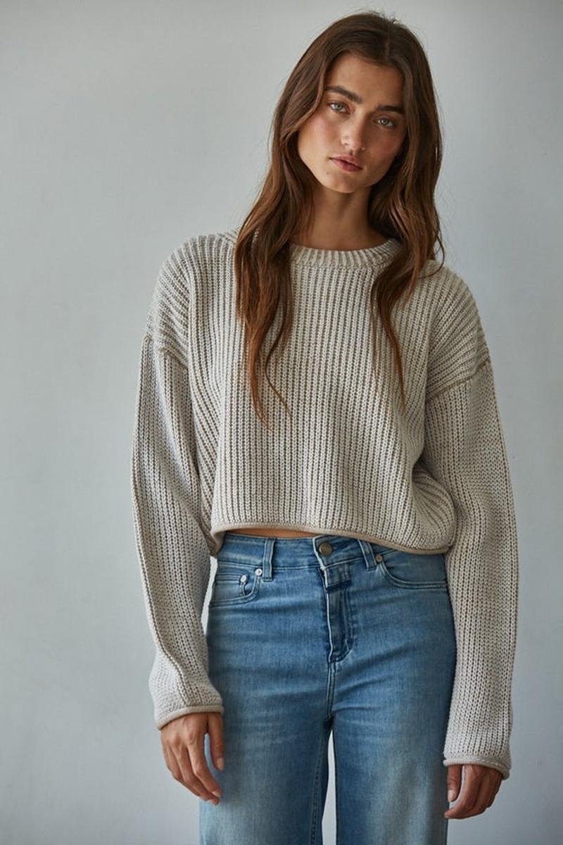 By Together - Knit Sweater Acrylic Ribbed Crew Neck Pullover