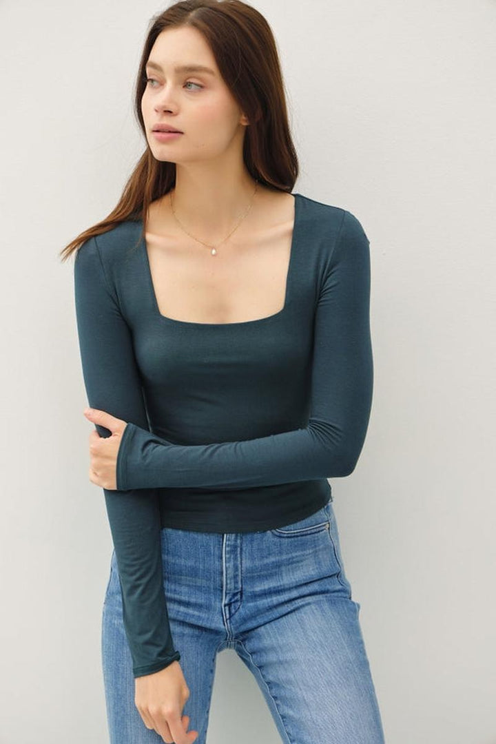Be Cool - Basic Square Neck Long Sleeve Top