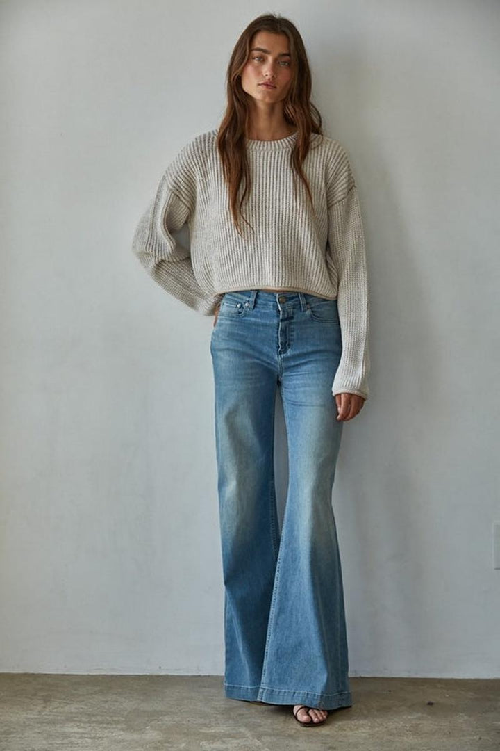 By Together - Knit Sweater Acrylic Ribbed Crew Neck Pullover