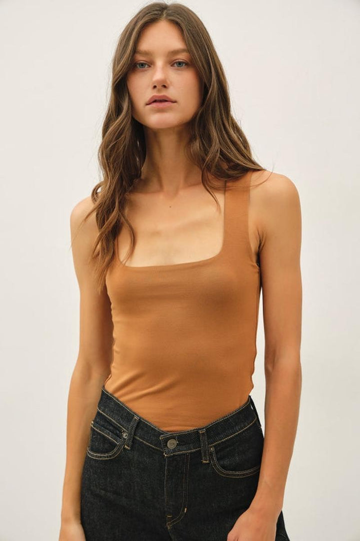 Be Cool - Soft Core Double Lined Square Neck Tank in Dusty Coral