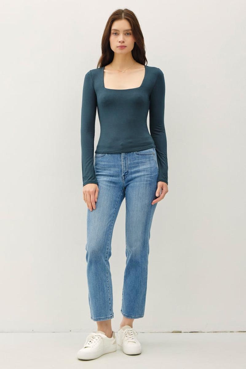 Be Cool - Basic Square Neck Long Sleeve Top