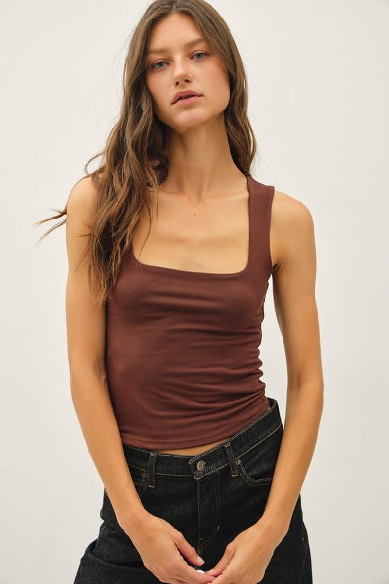 Be Cool - Soft Core Double Lined Square Neck Tank in Dusty Coral