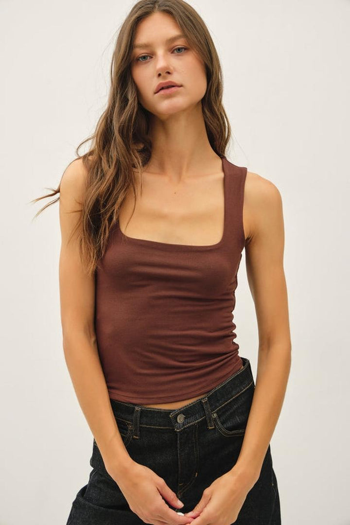Be Cool - Soft Core Double Lined Square Neck Tank in Dusty Coral