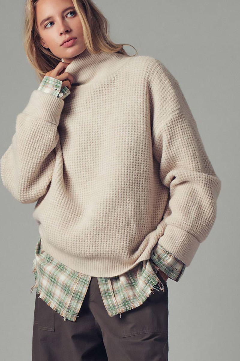 Urban Daizy - Relaxed Waffle Knit High Neck Sweater