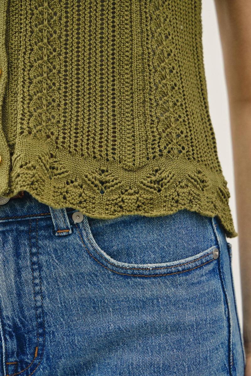 Be Cool -  Button Up Crochet Knit Tank in Moss
