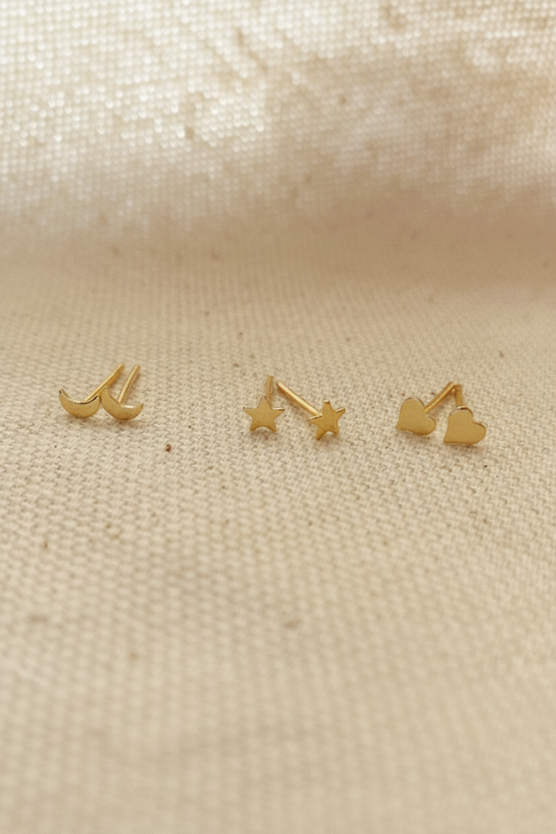 GoldFi - 18k Gold Filled Dainty Earrings Star, Moon n Heart