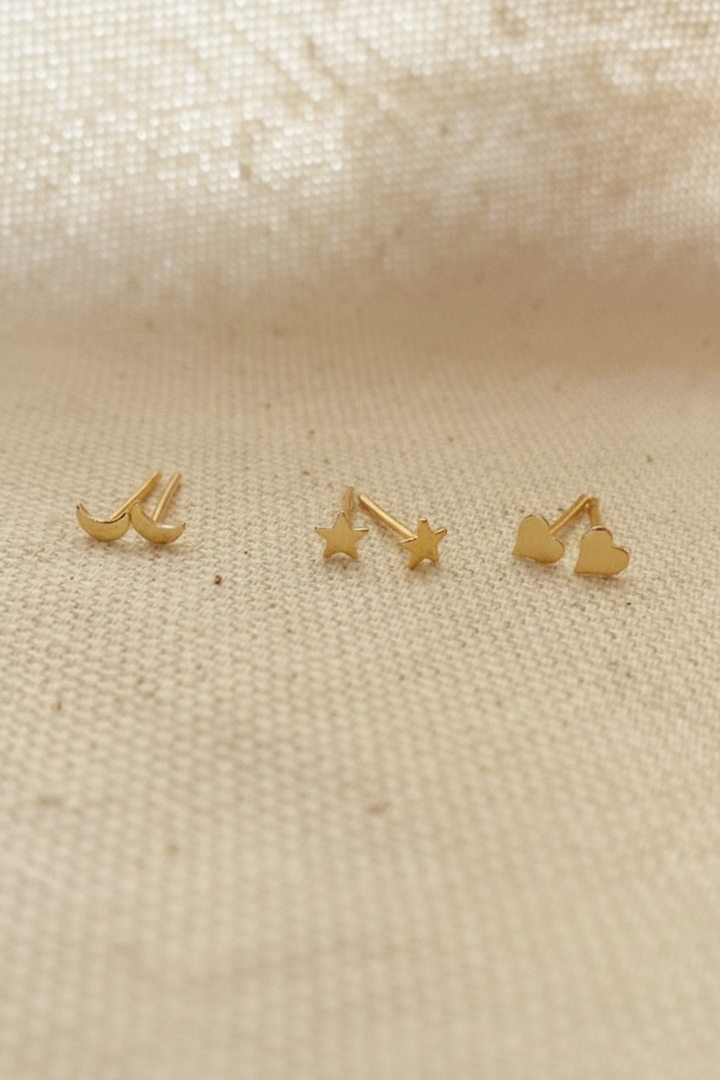 GoldFi - 18k Gold Filled Dainty Earrings Star, Moon n Heart