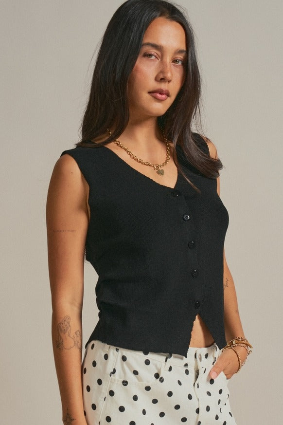 Urban Daizy - Button-Front Knit Vest Top with Side Detail