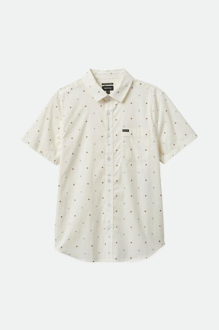 Brixton - Charter Print Short Sleeve Woven Shirt in Off White Pyramid