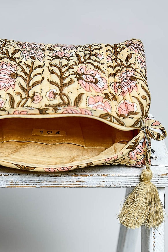 Pol Clothing - Floral Quilted Tassel Cosmetic Pouch Bag