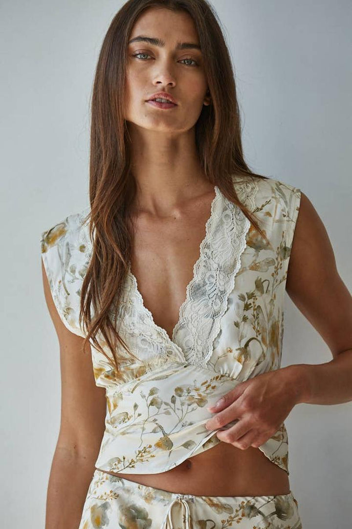 By Together - Woven Polyester Floral Print Sleeveless Top in Cream