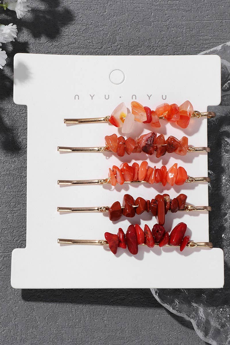 ACCITY - Natural Red Stone Hair Clip Set