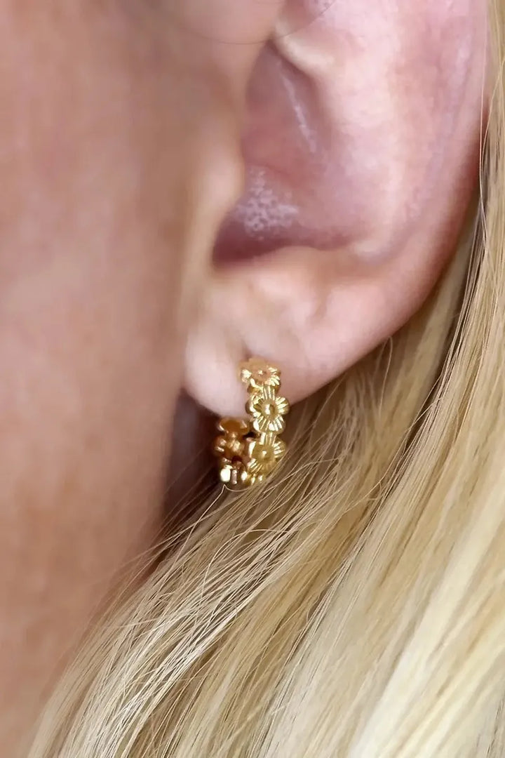 GoldFi - Flower Huggies Hoop Earrings in 18k Gold Filled