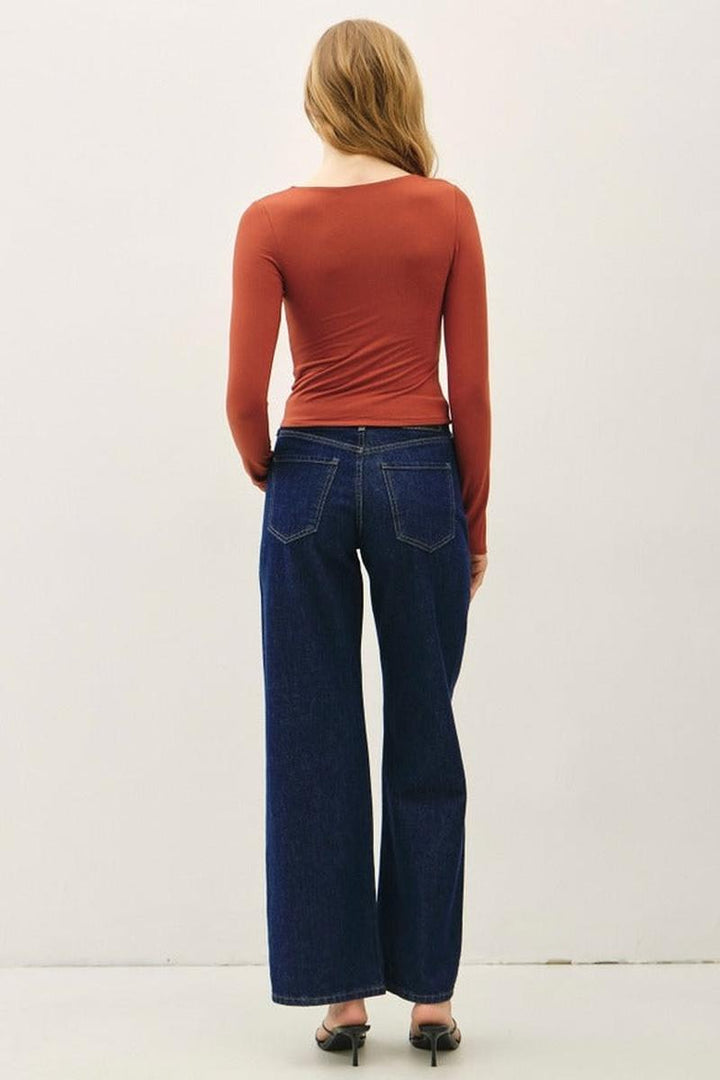 Be Cool - Solid Long Sleeve Scoop Neck Basic top