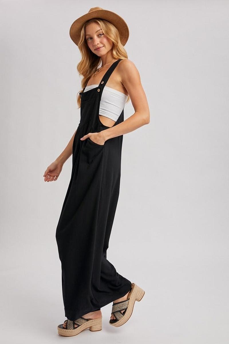 Blueivy - Flowy Wide Leg Overall Jumpsuit in Black