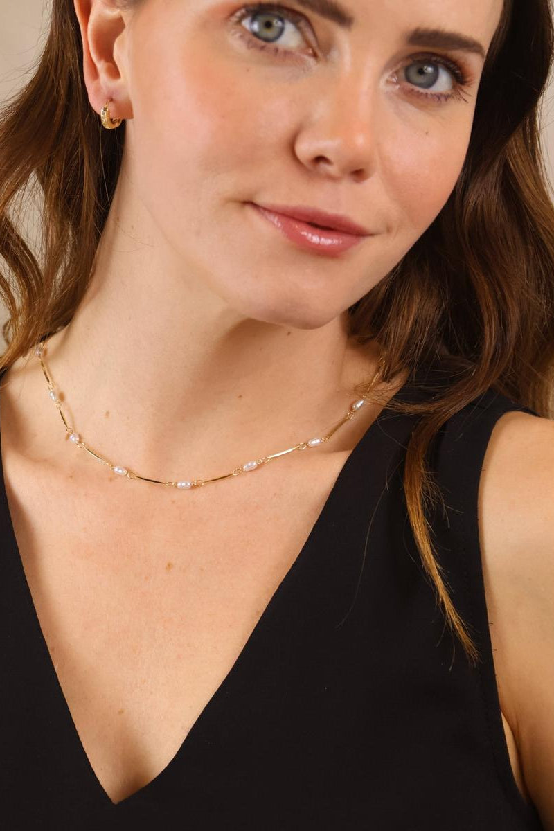GoldFi - 18K Gold Filled Pearl Bead & Straw Necklace