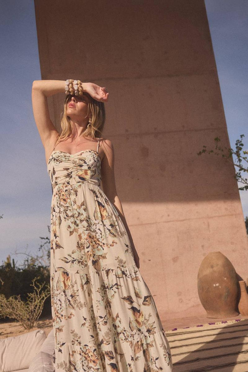 Promesa - Floral Crepe Wide-Leg Tiered Ruffle Cami Jumpsuit in Cream