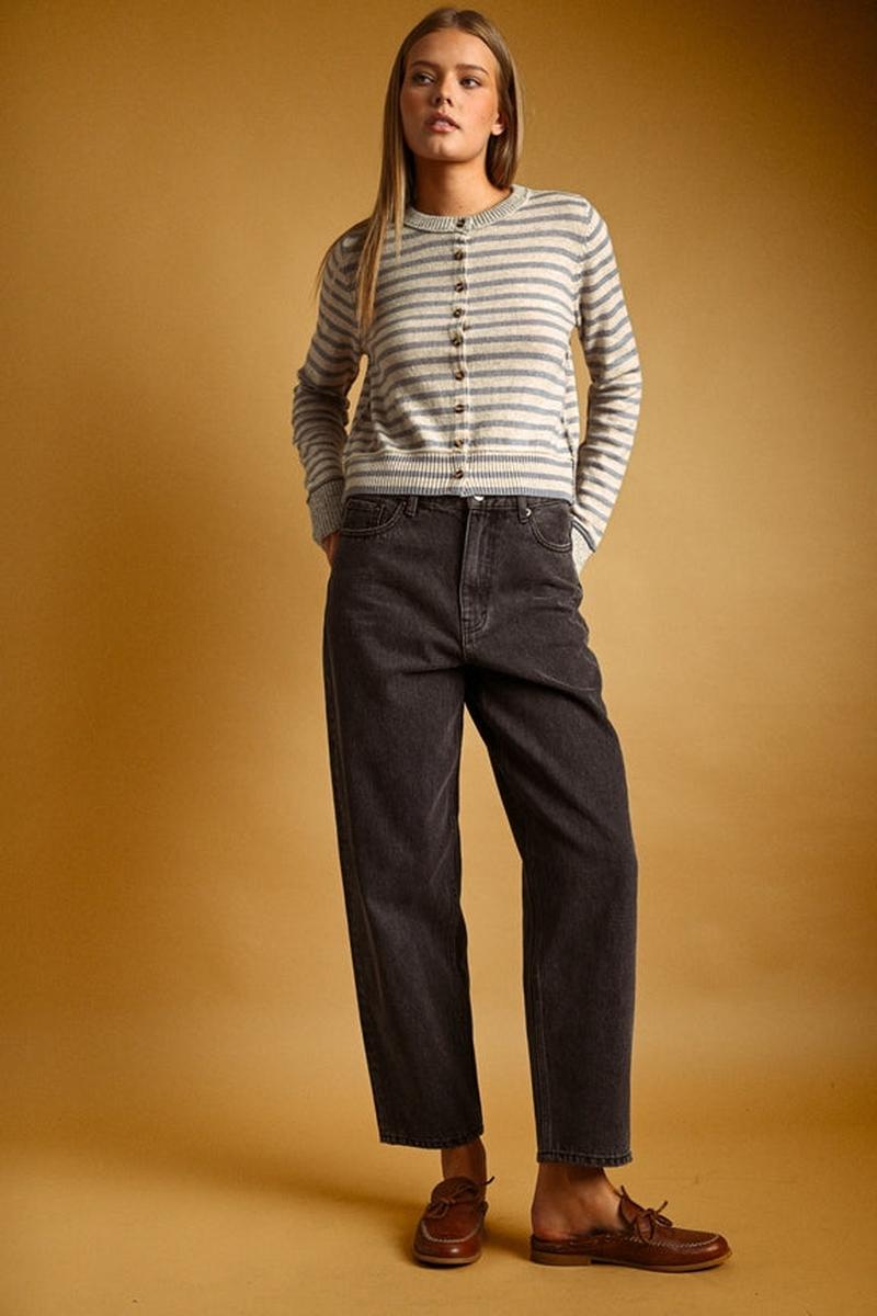 MIOU MUSE - Striped Pattern Button Front Cardigan