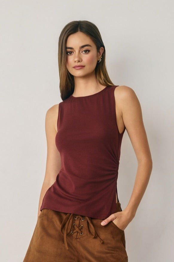 Dress Forum - Ruched Ribbed Knit Slit Tank Top
