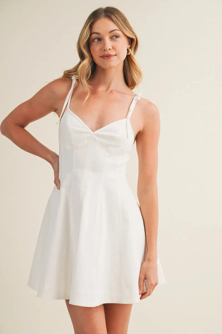 Mustard Seed - Self-Tie Strap Fit-And-Flare Dress in Off White