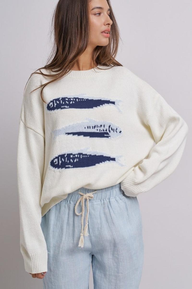 Urban Daizy - Graphic Oversized Drop-Shoulder Knit Sweater