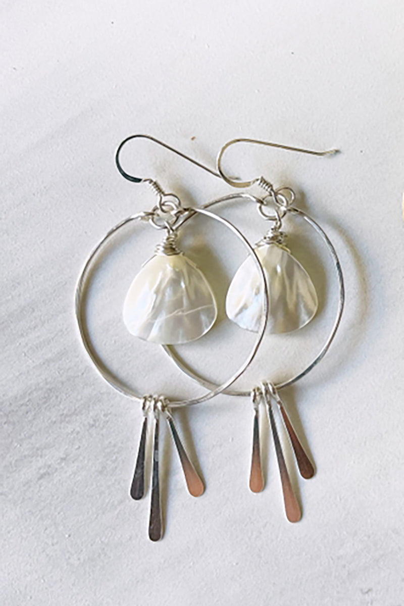 Quinn Sharp - Mother of Pearl Hoops Triple Fringe