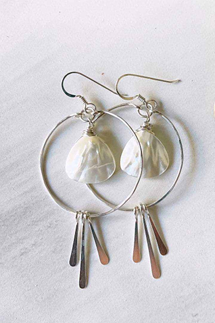 Quinn Sharp - Mother of Pearl Hoops Triple Fringe