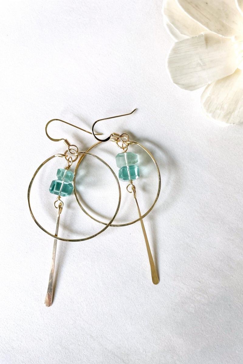 Quinn Sharp - Teal Quartz Long Spike Hoops in 14kt Gold Filled