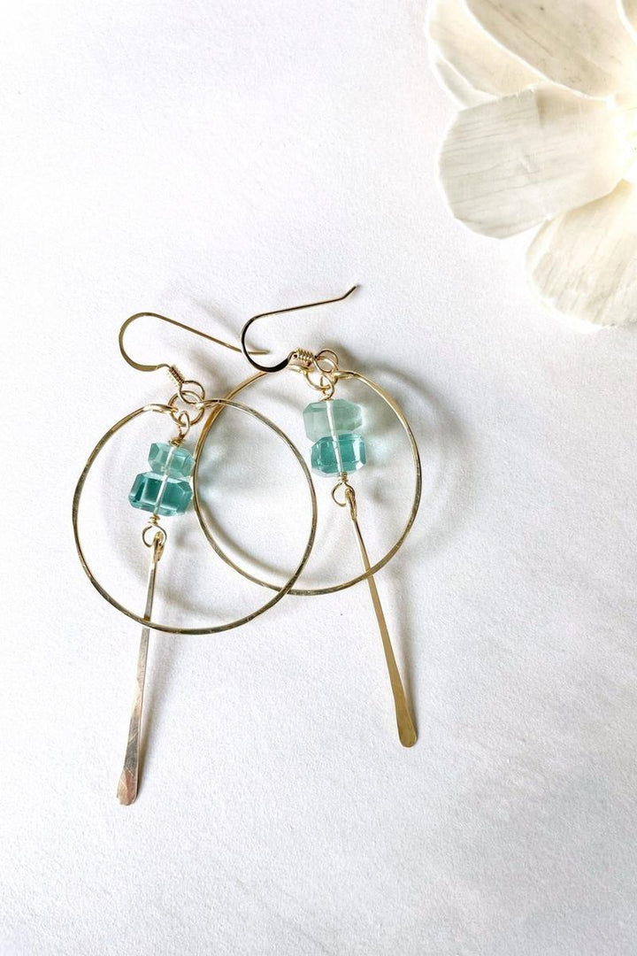 Quinn Sharp - Teal Quartz Long Spike Hoops in 14kt Gold Filled