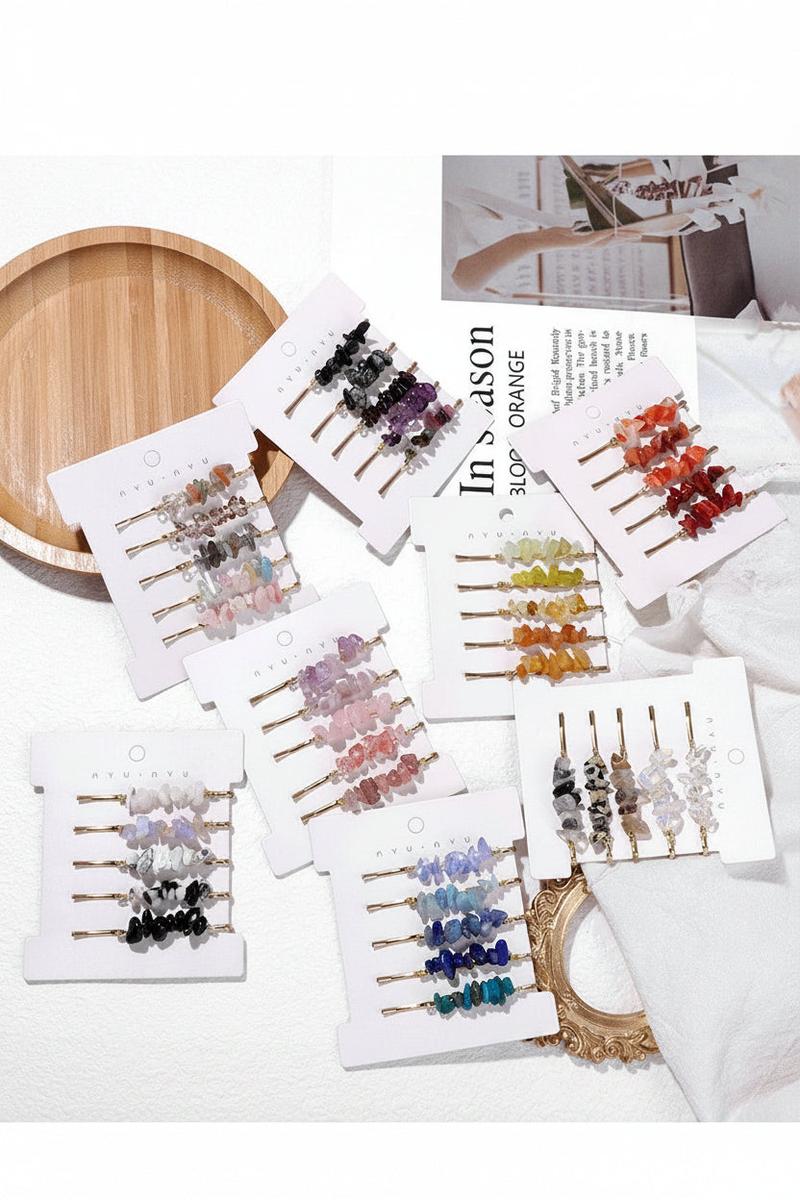 ACCITY - Natural Red Stone Hair Clip Set