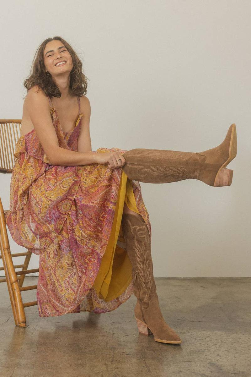 Oasis Society - The Samara Brown Embroidered Western Tall Boot in Brown