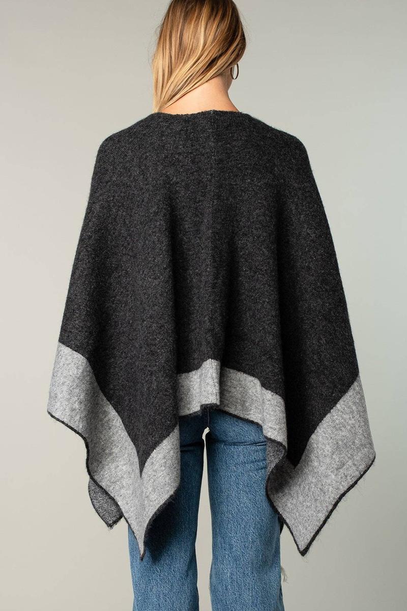 Lovestitch - Relaxed Color Block Cape Cardigan Poncho in Charcoal
